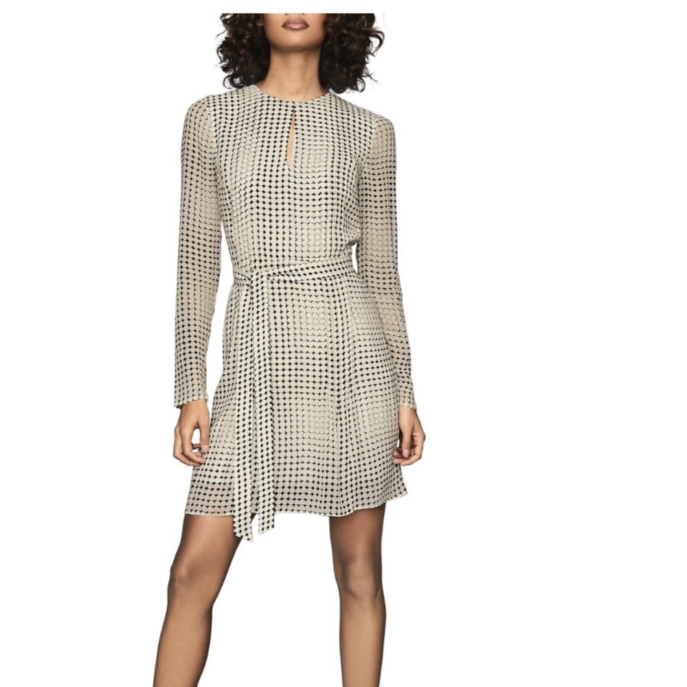 REISS Tie Waist Long Sleeve Minidress